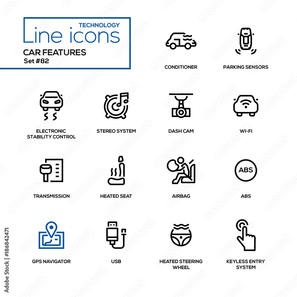 Car features line design icons set Stock Vector Adobe Stock
