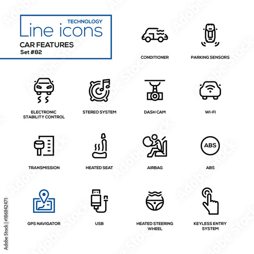 Car features - line design icons set