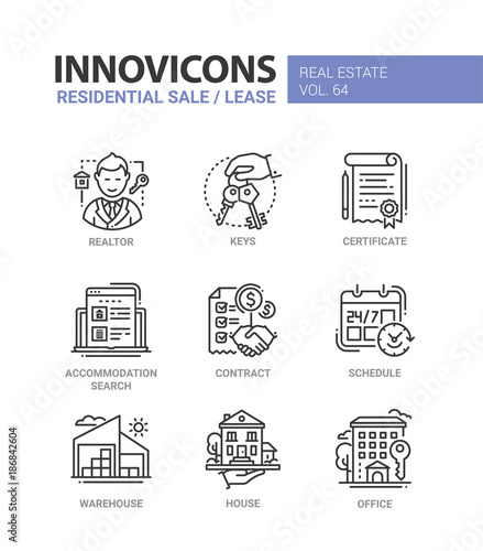 Residential sale and lease - line design icons set