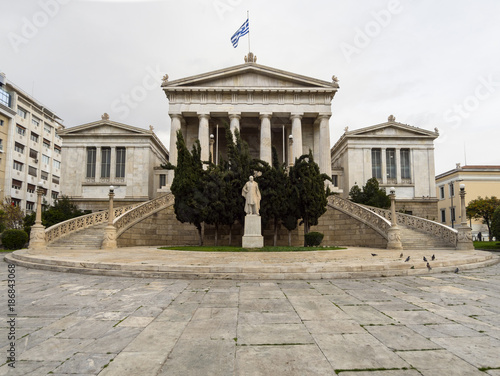 Steps and building with beautiful architecture of the National Library of Greece