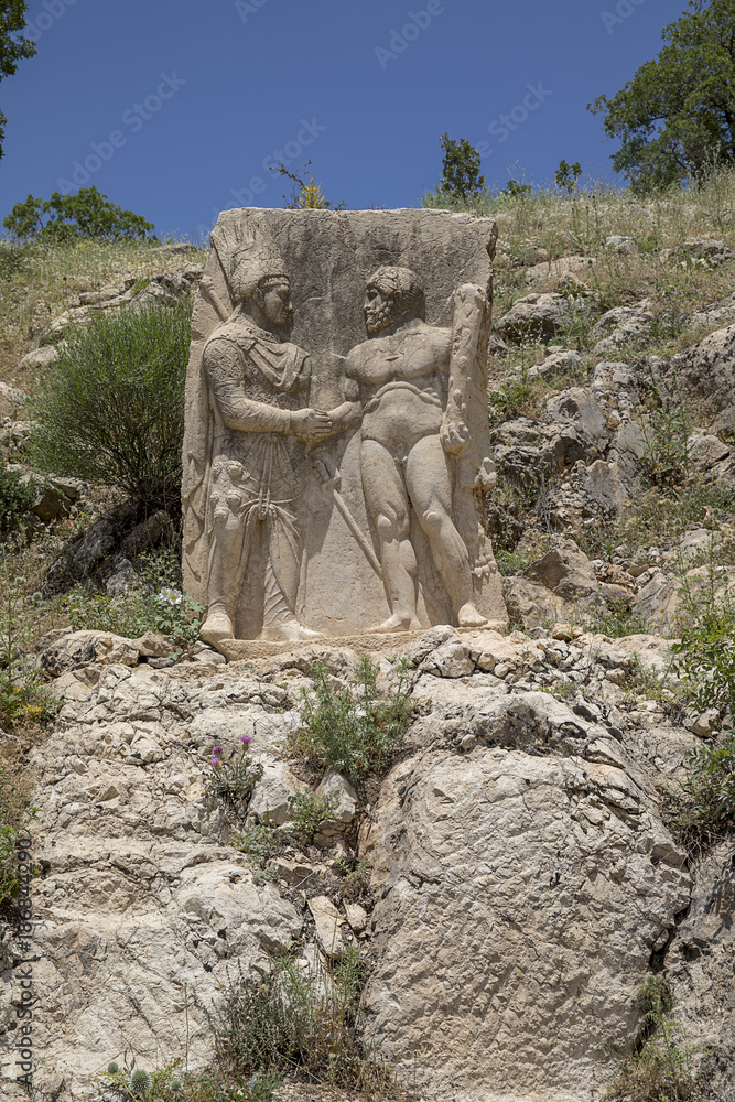 Obraz premium Arsemia Antique City ADIYAMAN, TURKEY - MAY 27, 2017: Greek inscriptions on Mount Nemrut in Adiyaman