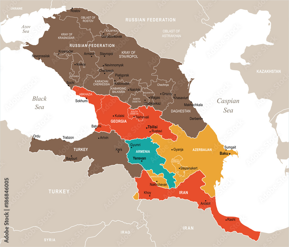 Caucasus Region Map - Vector Illustration Caucasus Region Map - Vector Illustration