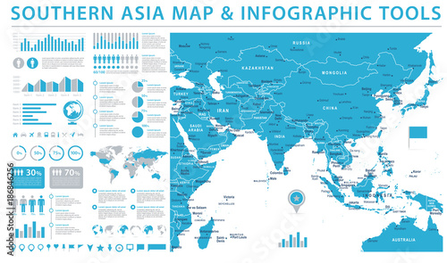 Southern Asia Map - Info Graphic Vector Illustration