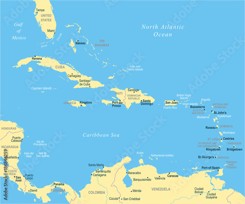 The Caribbean Map - Vector Illustration
