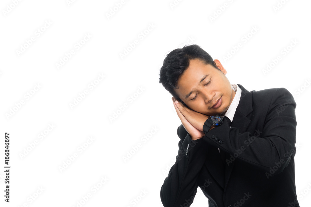 Portrait of a business man sleeping with suit. Isolated on white background Portrait of a business man sleeping with suit. Isolated on white background