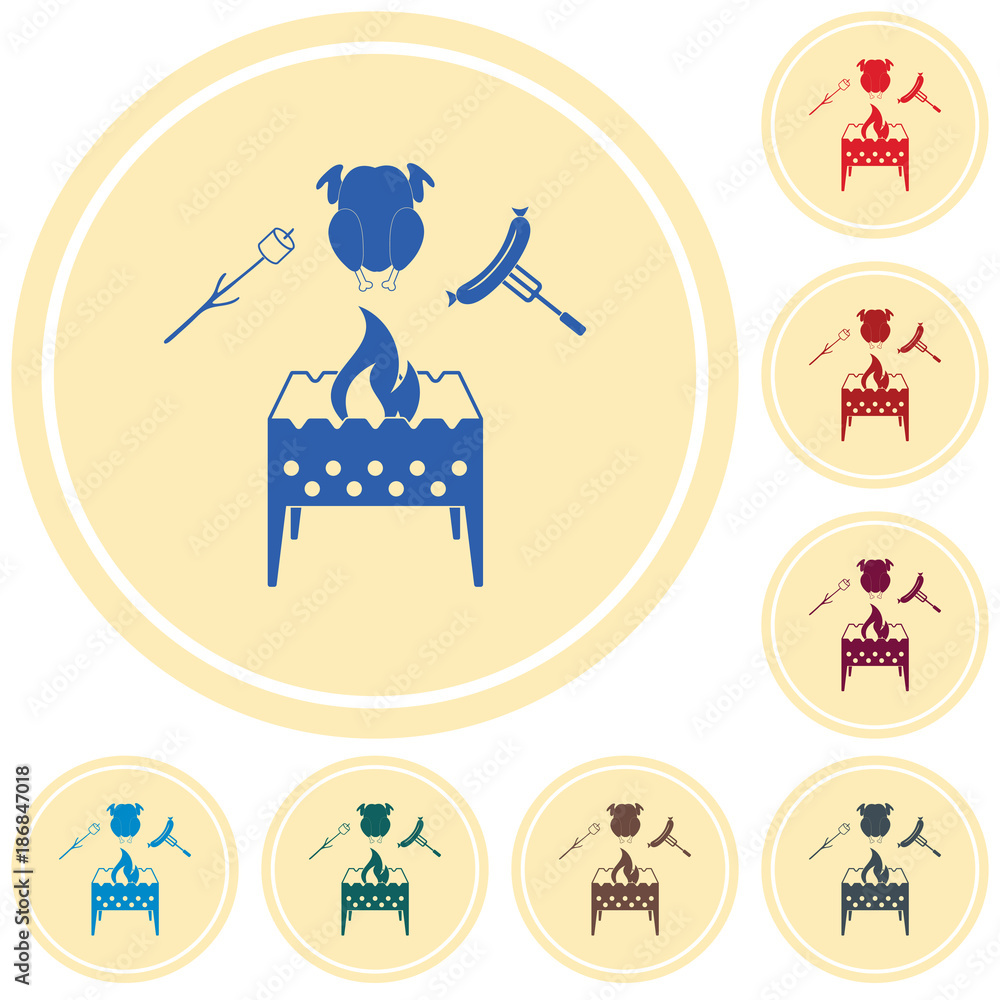 Brazier, zephyr, chicken and sausage icon Brazier, zephyr, chicken and sausage icon