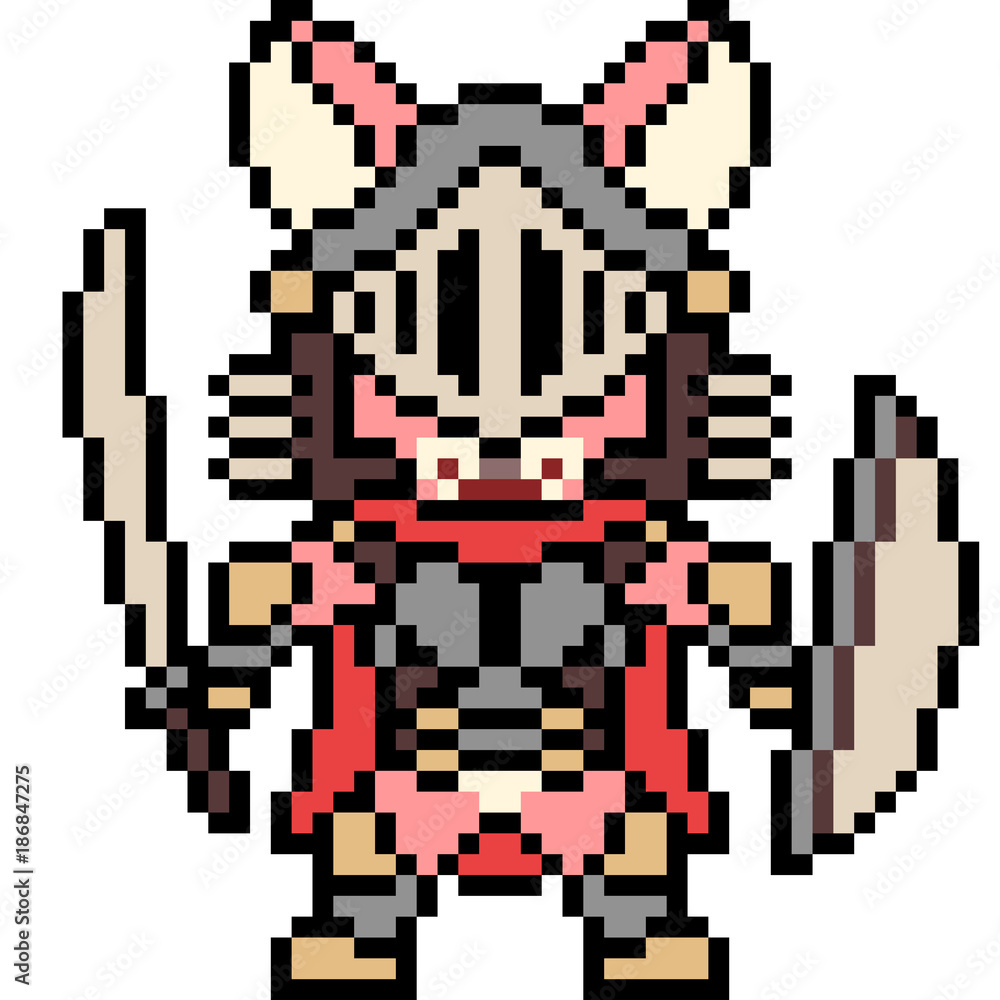 vector pixel art cat knight