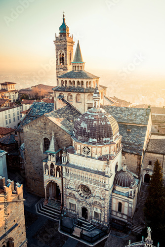 Bergamo Alta old town at sunset - S.Maria Maggiore Piazza Vecchia - Lombardy Italy