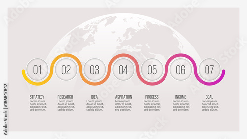Business infographics. Timeline with 7 options, circles. Vector template.