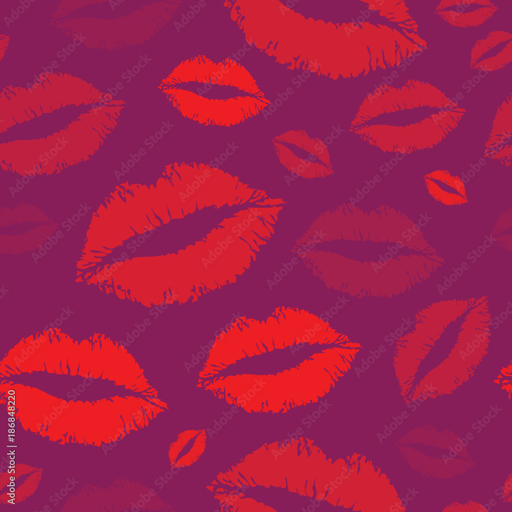 Red kiss seamless pattern vector Red kiss seamless pattern vector