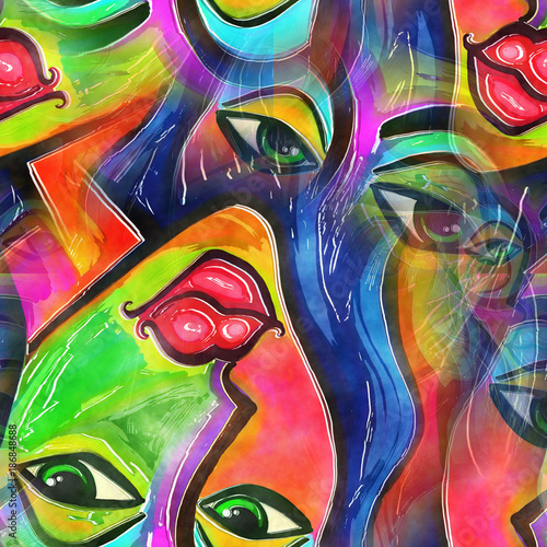 Naklejka na szafę Abstrakcyjna twarz kobiety w stylu graffiti