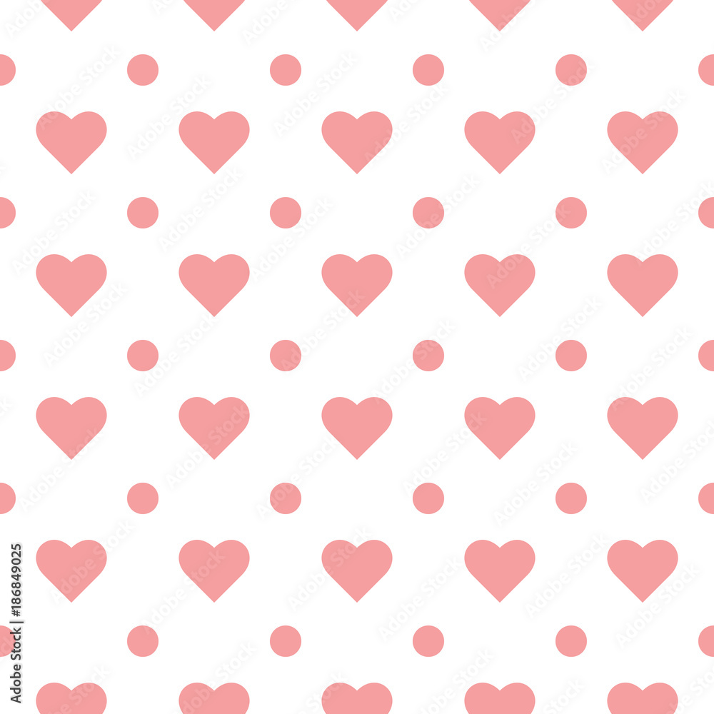 Pink hearts and dots seamless pattern vector