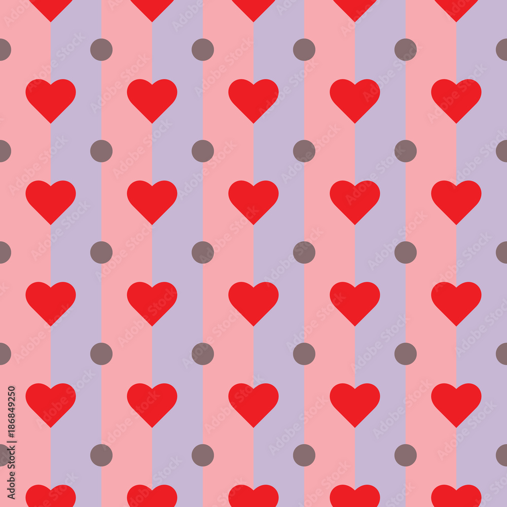 Hearts dots and stripes seamless pattern Hearts dots and stripes seamless pattern