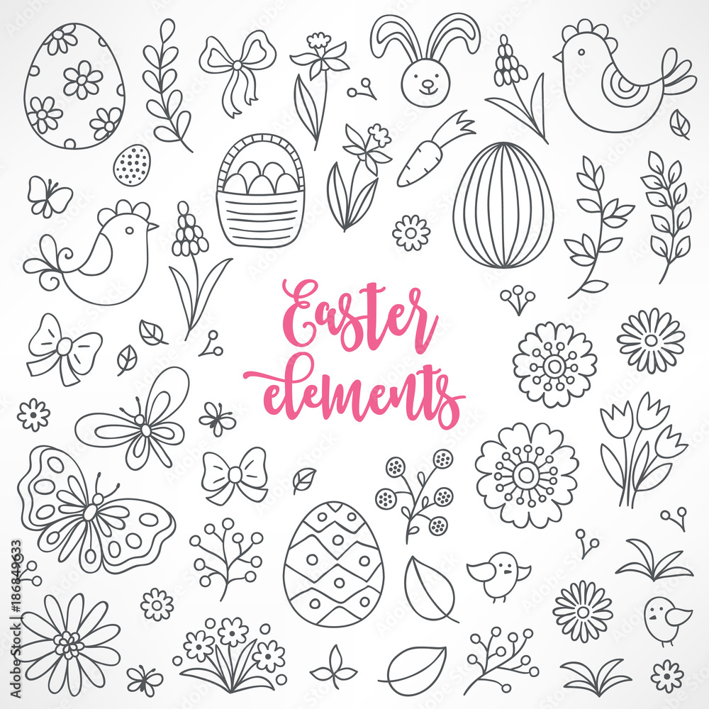 Easter hand drawn design elements Easter hand drawn design elements