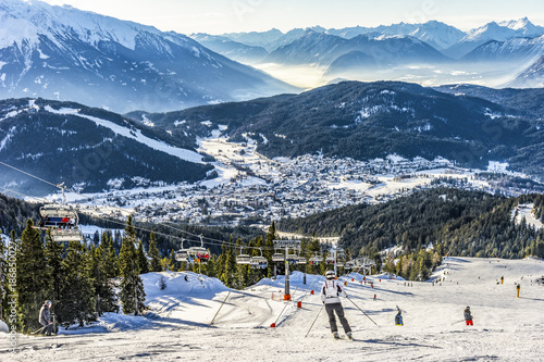 Skier skiing on Seefeld Ski Resort in winter