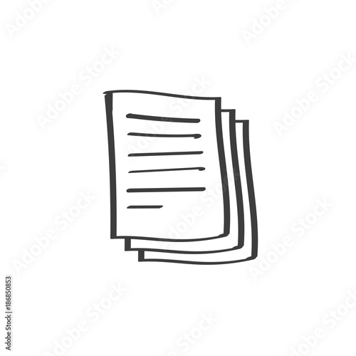 Documents pile vector icon, doodle line art or hand drawn style of paper sheet pages with text, idea of docs symbol, archive heap icon isolated on white background