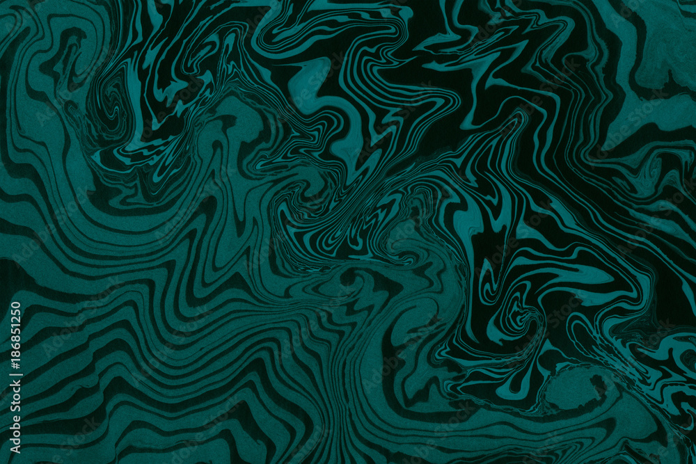 Suminagashi marble texture hand painted with teal ink. Digital paper 1576 performed in traditional japanese suminagashi floating ink technique. Majestic liquid abstract background.