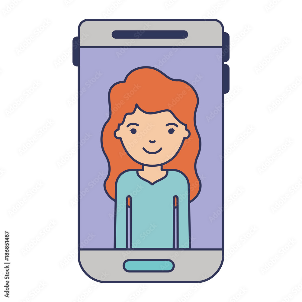 smartphone woman profile picture with long wavy hair in colorful silhouette smartphone woman profile picture with long wavy hair in colorful silhouette