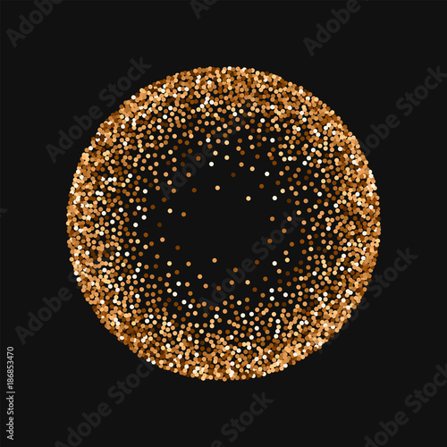 Red round gold glitter. Round frame with red round gold glitter on black background. Breathtaking Vector illustration.