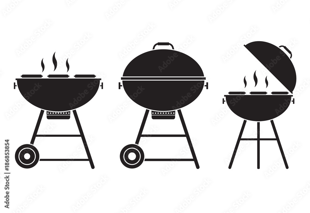 Barbecue grill vector icon in outline design. Opened bbq logo or label