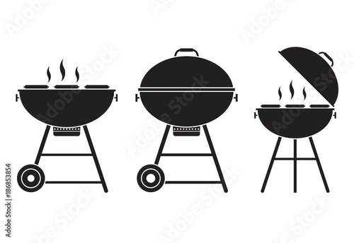 Barbecue grill vector icon in outline design. Opened bbq logo or label template.