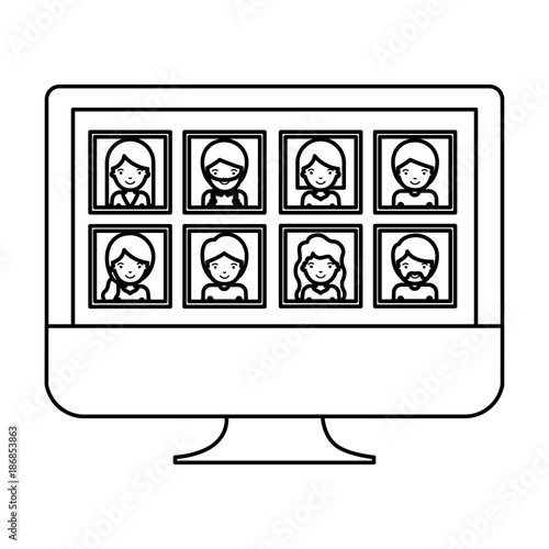 people gallery picture profiles social network in monitor screen in black silhouette