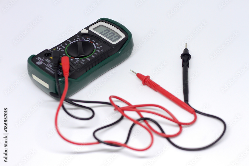 Voltmeter with red and black connections Voltmeter with red and black connections