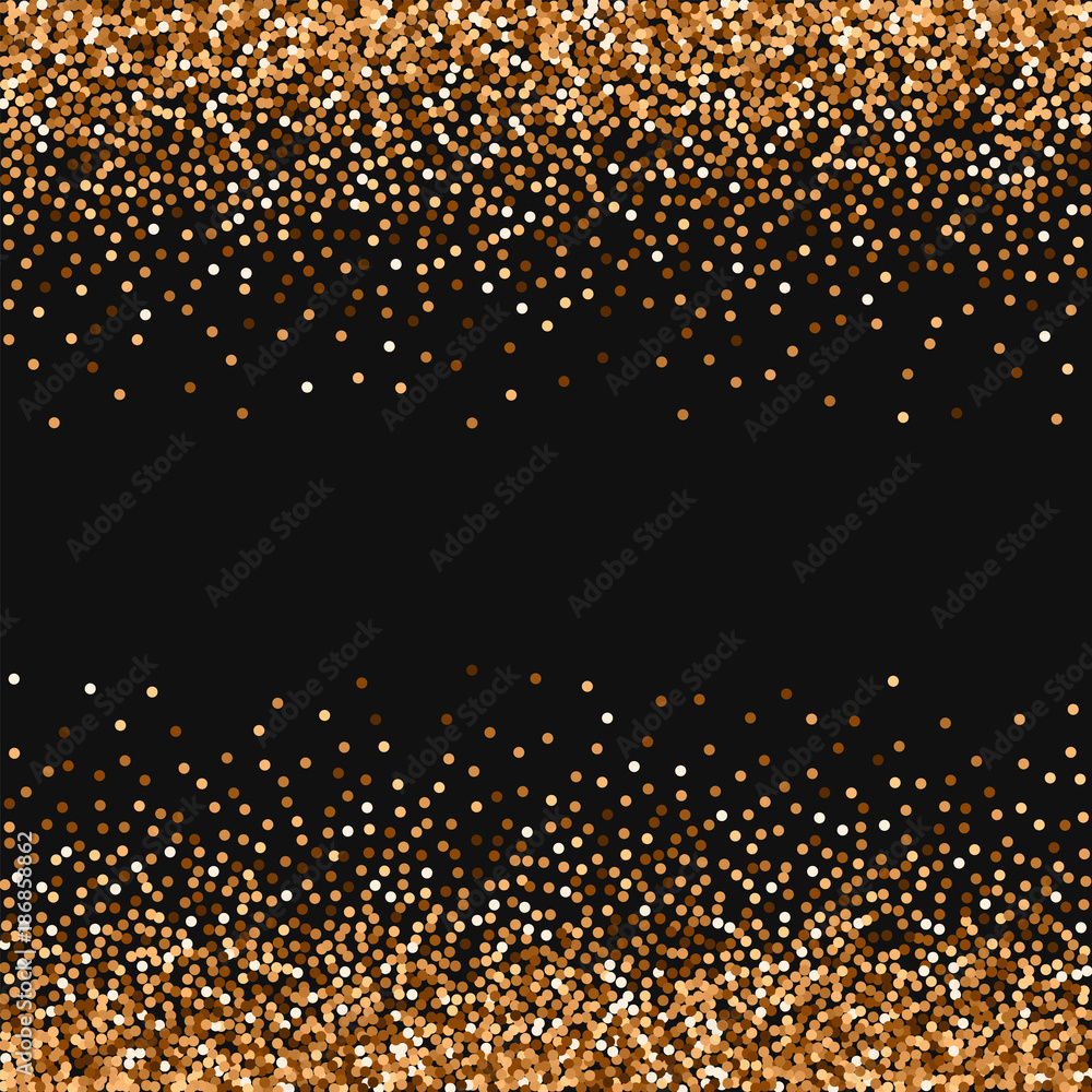 Red round gold glitter. Scattered border with red round gold glitter on black background. Classy Vector illustration.