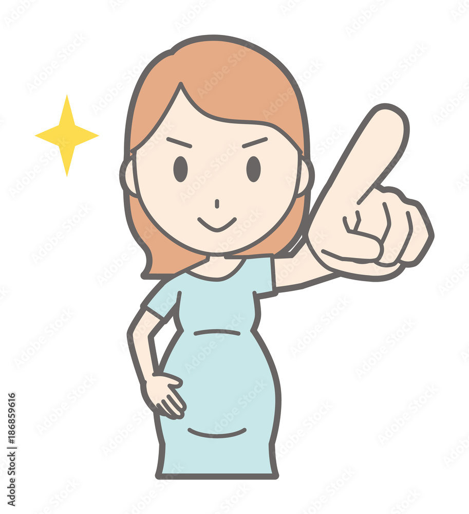 A pregnant woman in green's clothes points towards her anterior A pregnant woman in green's clothes points towards her anterior