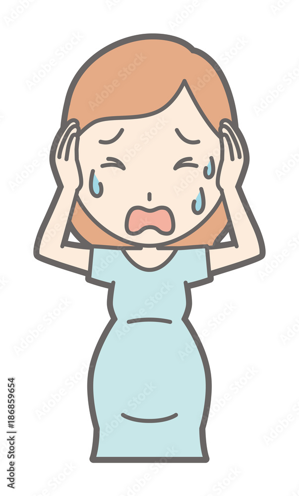 Pregnant women in green clothes are in a panic