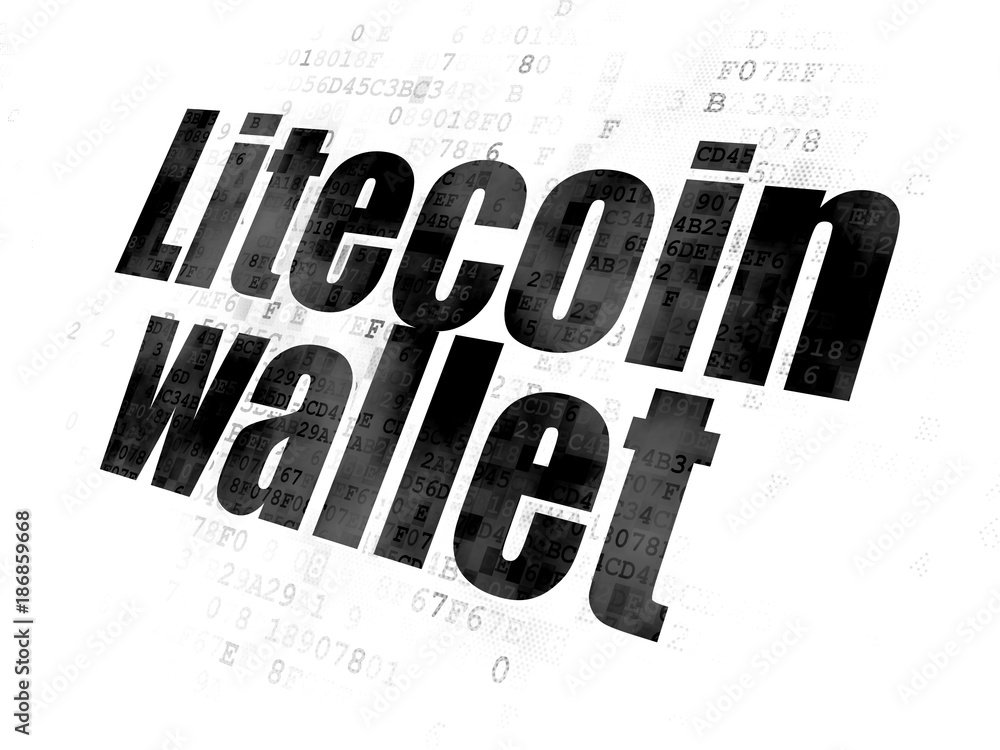 Cryptocurrency concept: Pixelated black text Litecoin Wallet on Digital background Cryptocurrency concept: Pixelated black text Litecoin Wallet on Digital background