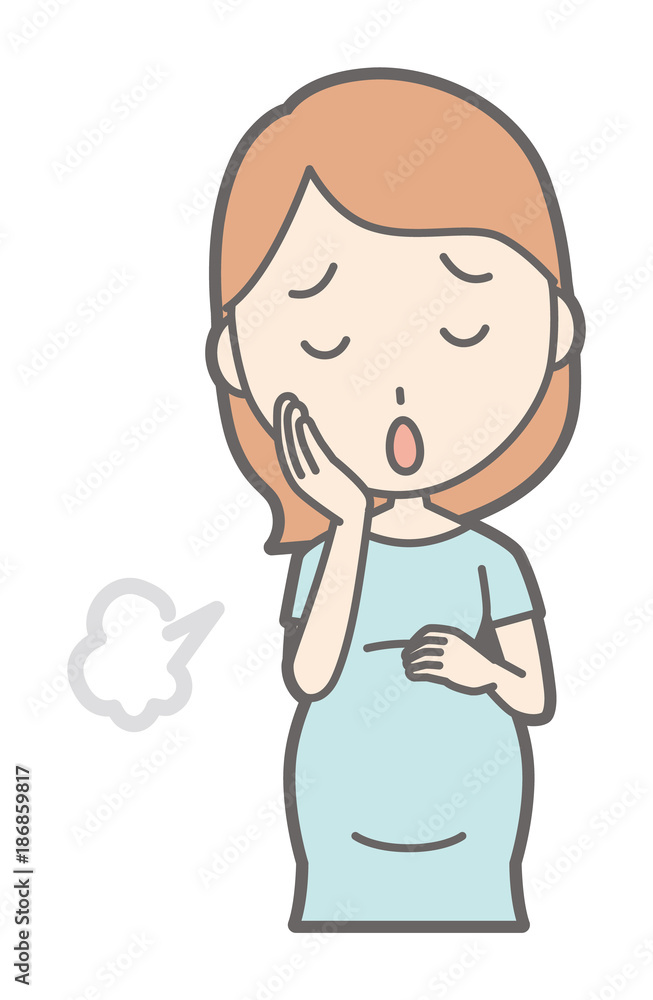 A pregnant woman in green clothes is sighing A pregnant woman in green clothes is sighing