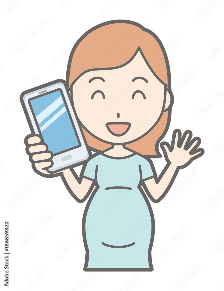 A pregnant woman in green's clothes has a smartphone A pregnant woman in green's clothes has a smartphone