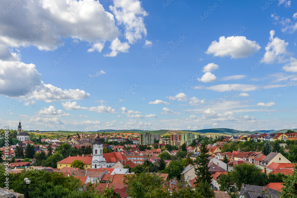 Panoramic view of Eger on the castle and roofs, Hungary