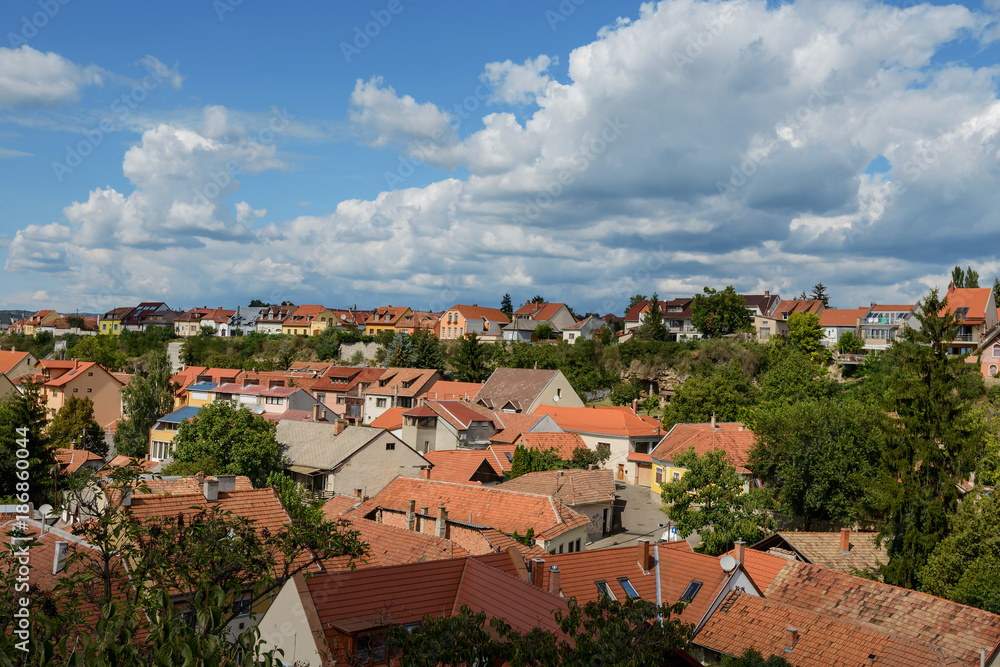 Panoramic view of Eger on the castle and roofs, Hungary