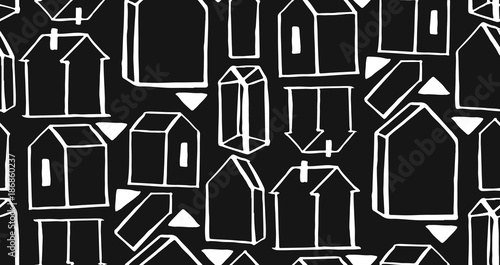 scandinavian geometric pattern vector background. houses scandinavian seamless pattern