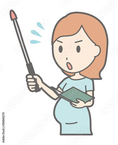 A pregnant woman wearing green clothing is impatient with an instructor