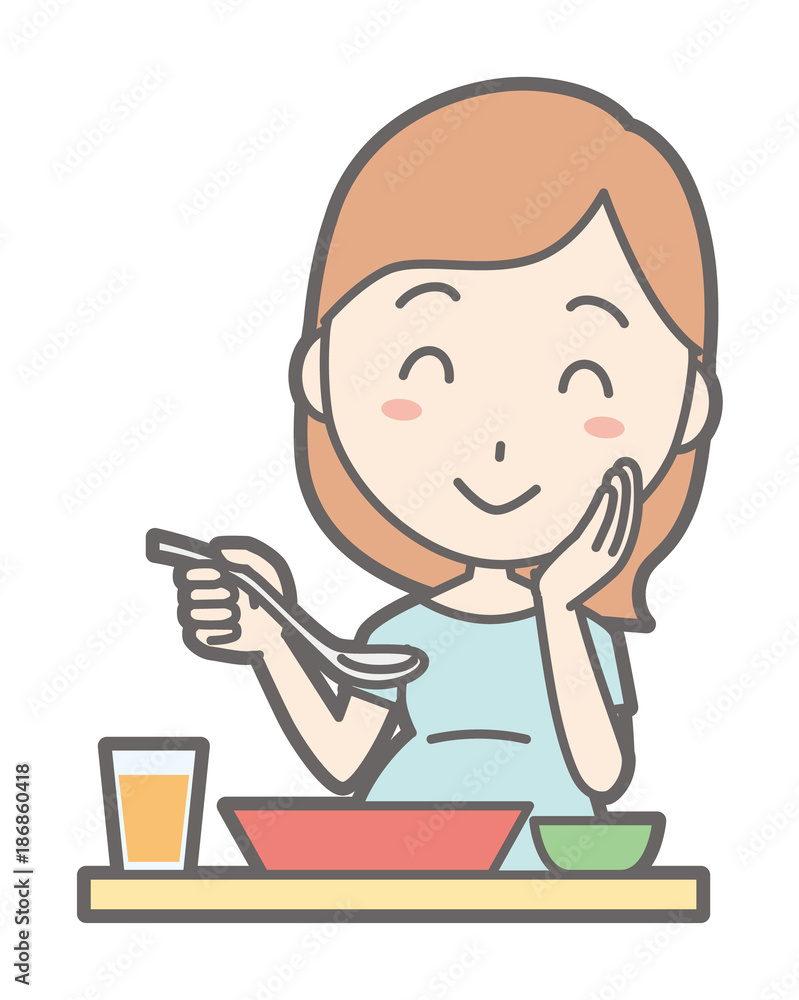 Pregnant women in green dress are eating Pregnant women in green dress are eating