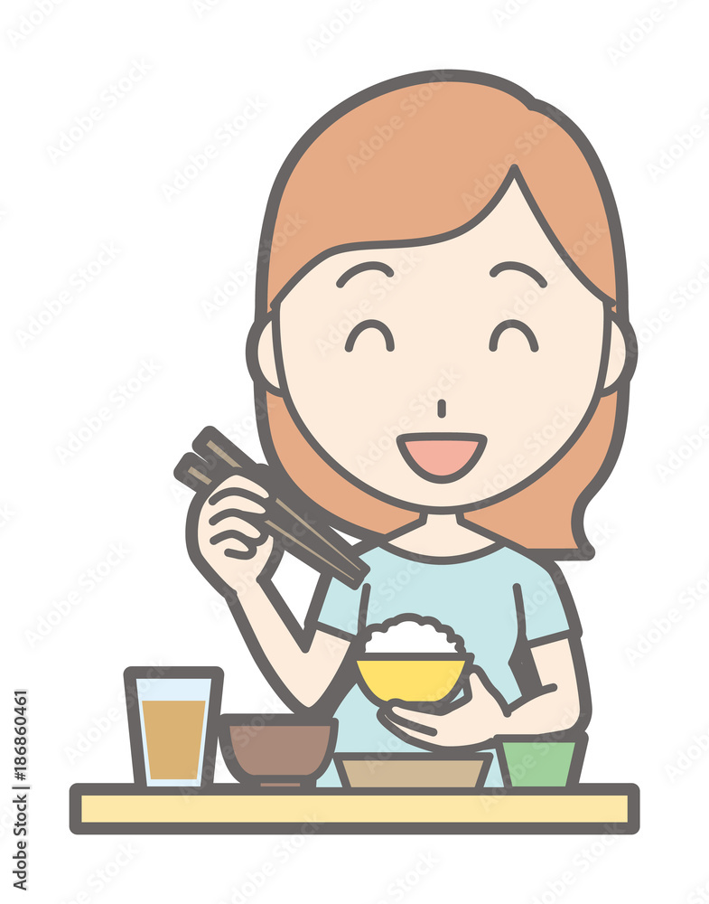 Pregnant women in green clothes are eating Japanese food Pregnant women in green clothes are eating Japanese food