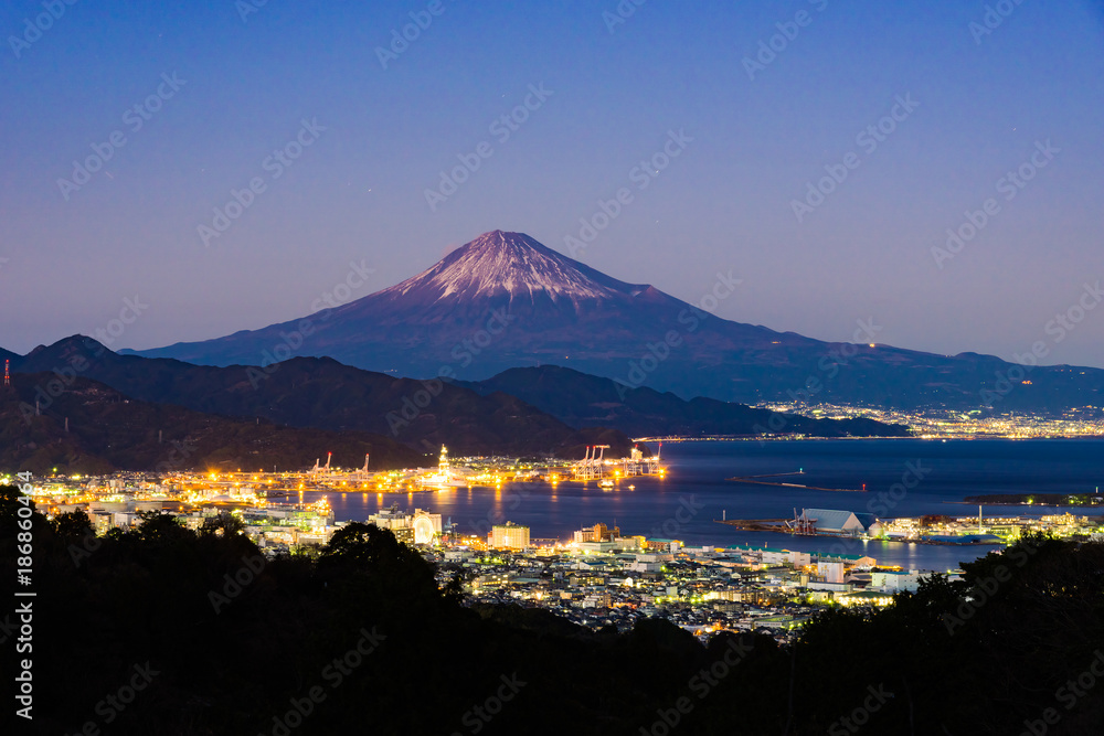 Sunset of Mount Fuji and Shimizu Port in winter (冬の富士山と清水港夕景)