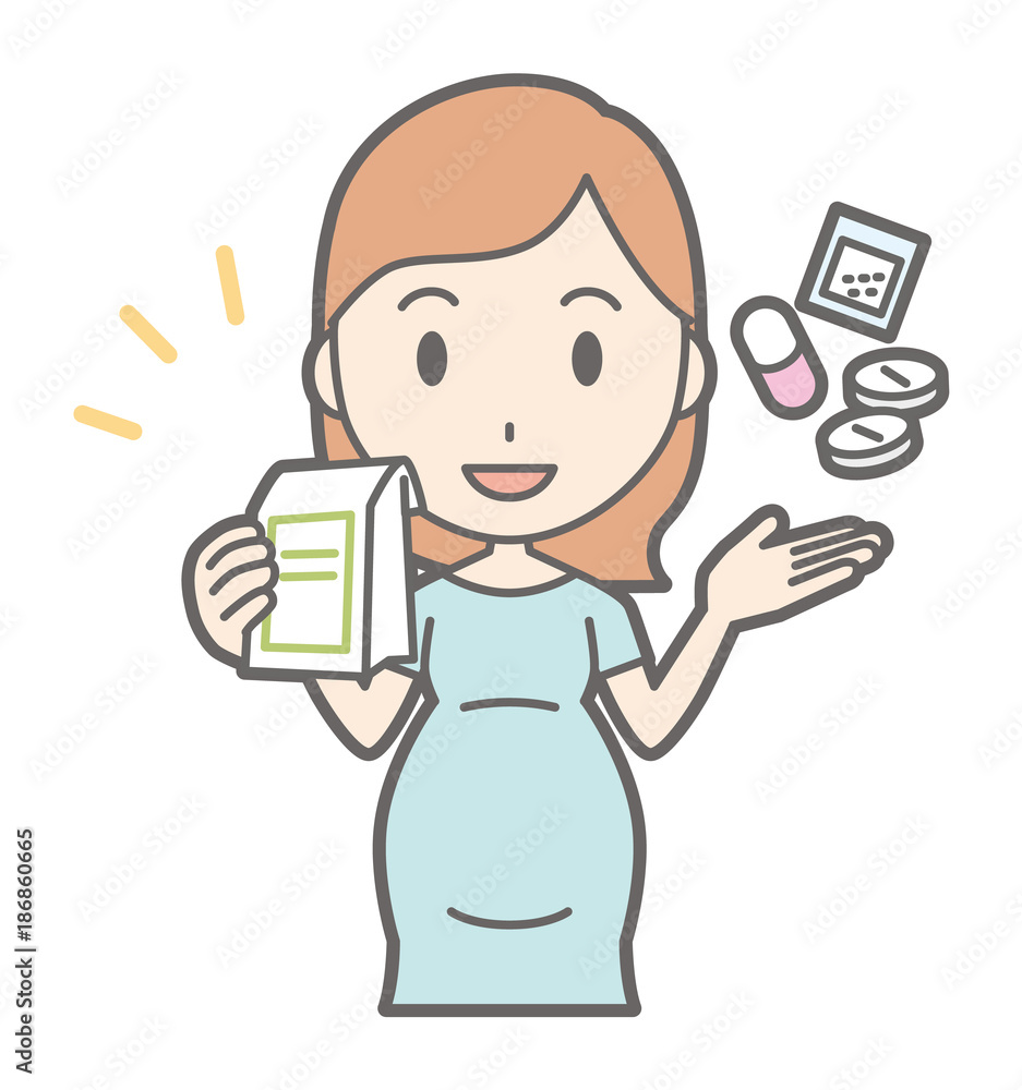 A pregnant woman in green's clothing explains the medicine A pregnant woman in green's clothing explains the medicine