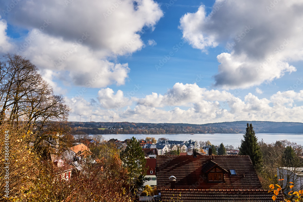 The city of Starnberg and Lake Starnberg on a sunny day