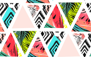Deken met foto Watermeloen patronen Watermeloen met aztec en palmbladeren  © anastasy_helter