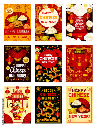 Chinese New Year vector traditional greeting cards