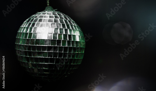 mirror ball on black background. with copy space.