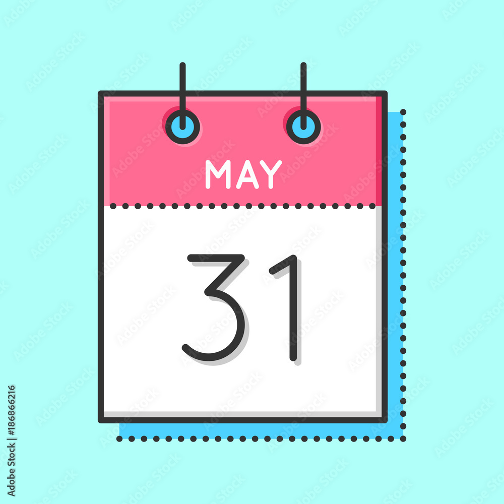 May Calendar Icon. Flat and thin line vector illustration. Spring calendar sheet on light blue background. May 31th. World no tobacco day May Calendar Icon. Flat and thin line vector illustration. Spring calendar sheet on light blue background. May 31th. World no tobacco day
