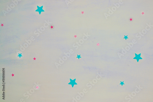 Stars on a white blue ceiling in an apartment