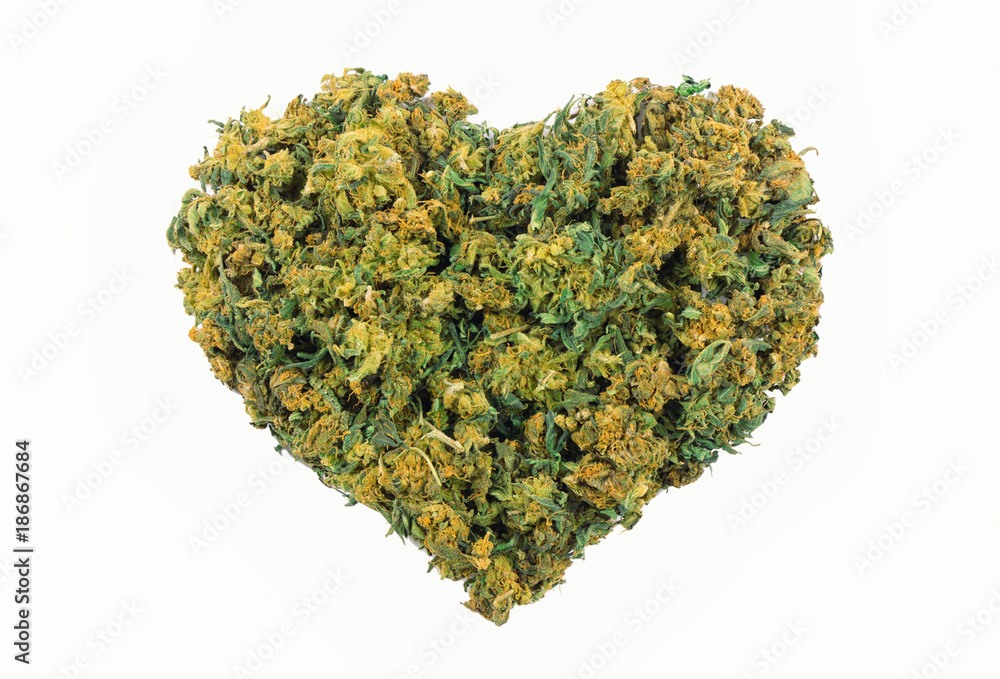 Naklejka premium Kształt serca marihuany