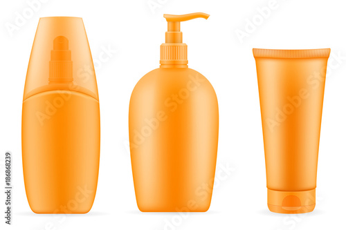 sun cream lotion sunblock suntan in a plastic container packaging stock vector illustration