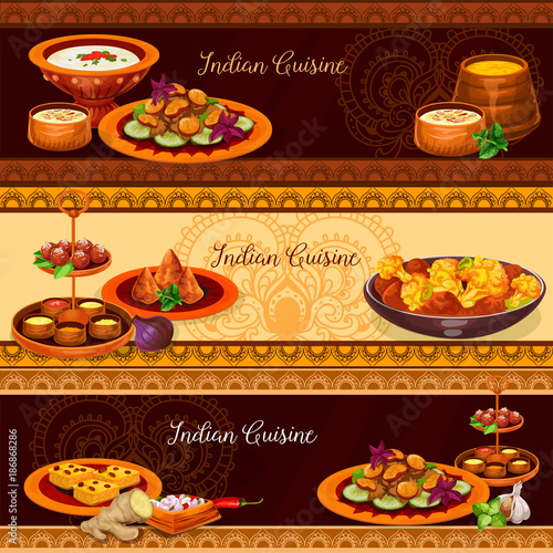 Indian cuisine traditional food banner set